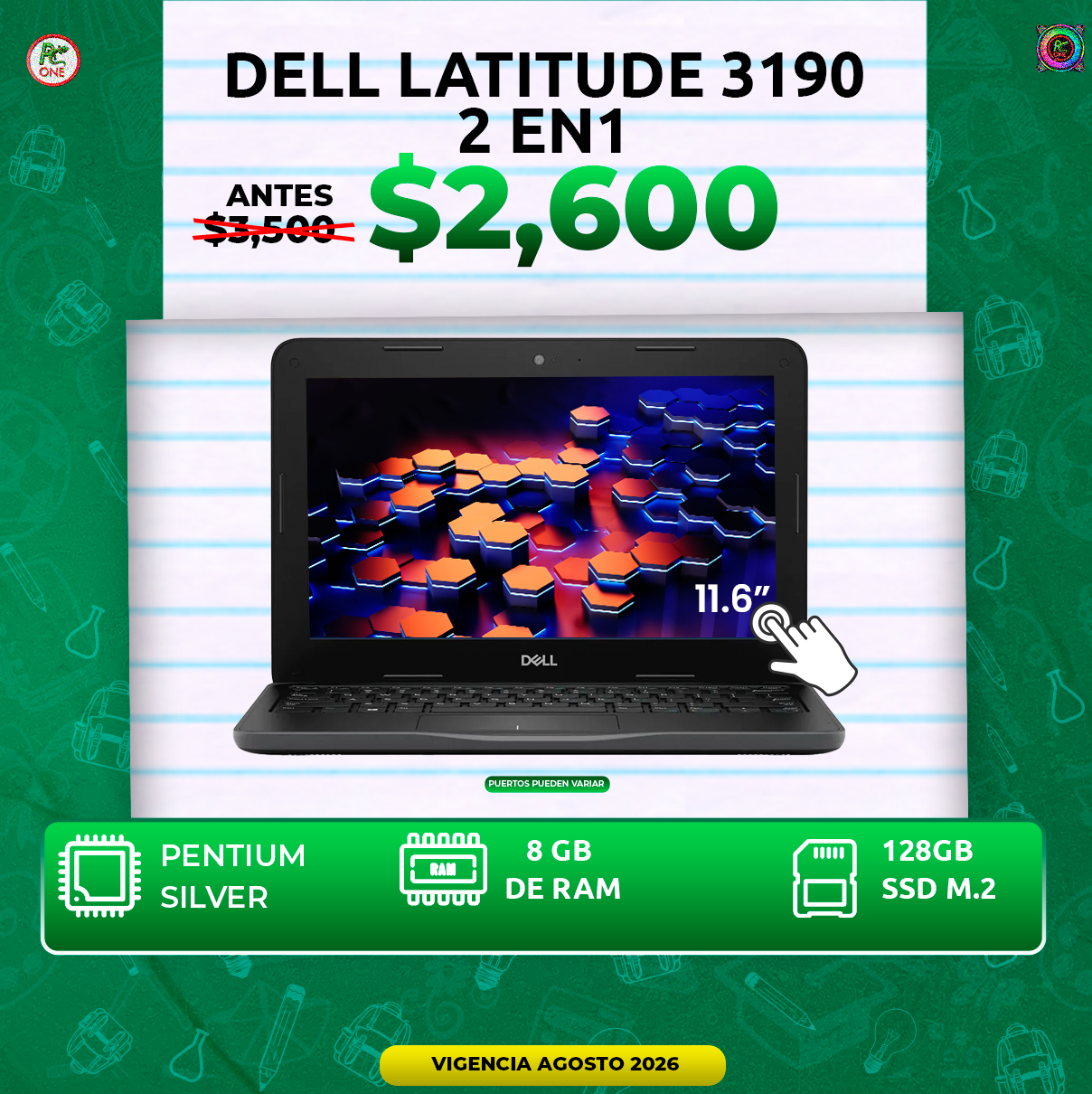 Laptop Dell Latitude 3190 2 en 1, 8GB RAM, 128GB SSD,Pantalla Touch de 11.6” - Image 2